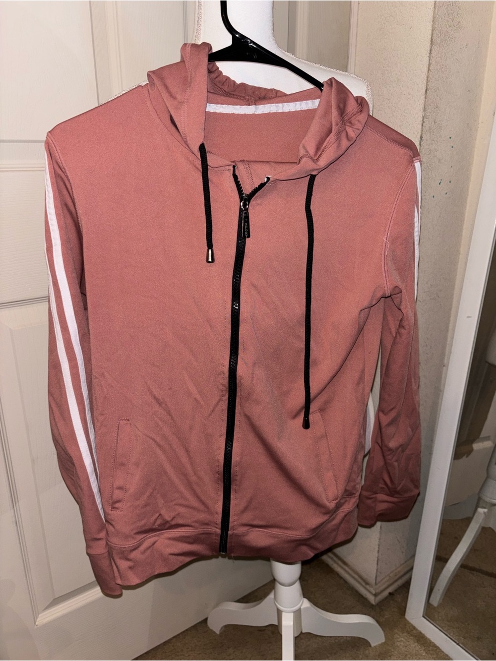 Men's Dusty Rose Zip-Up Hoodie Jacket with White Stripes